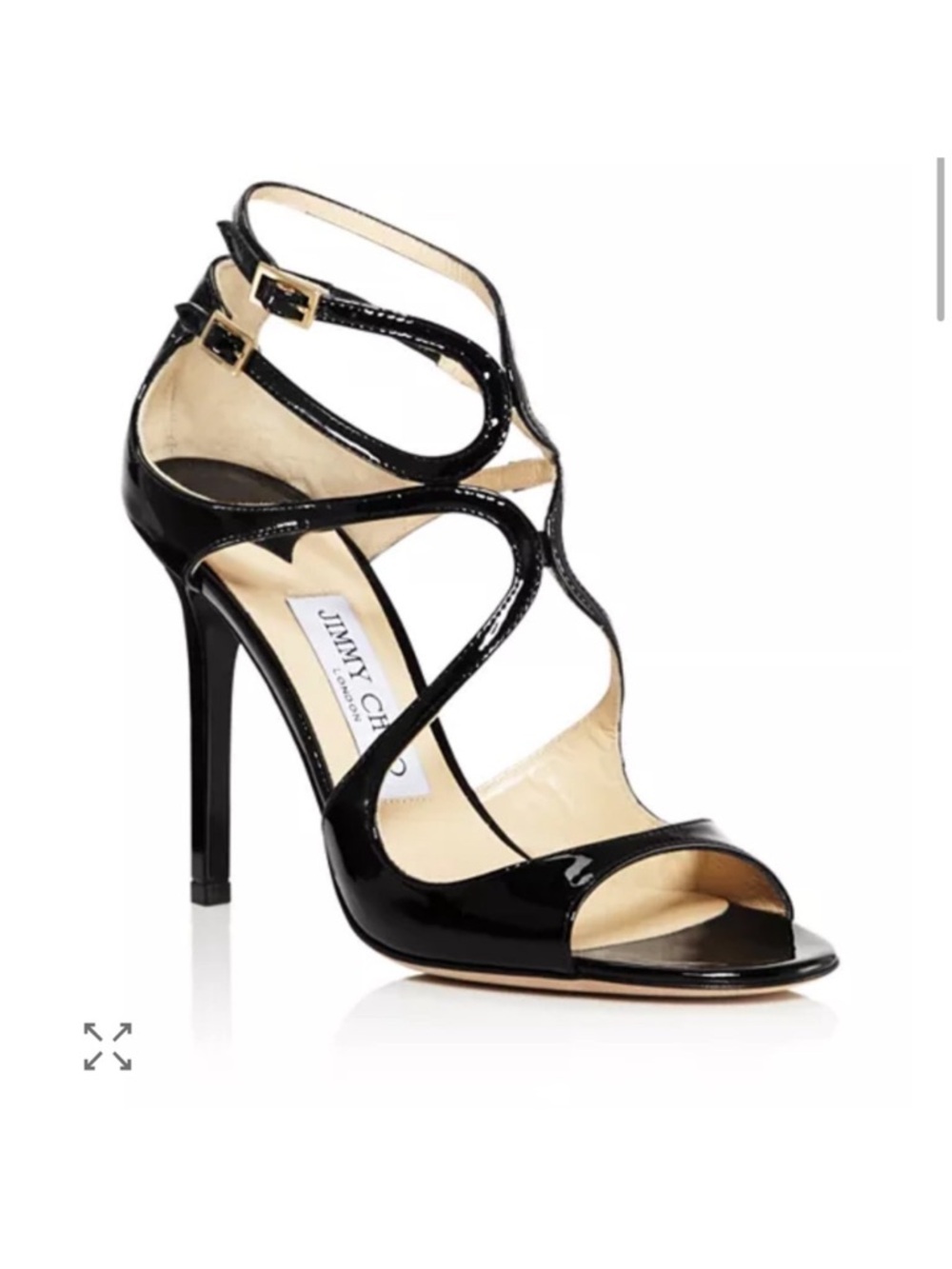Jimmy Choo lang Black Patent Leather Strappy High Heel Sandals 36.5